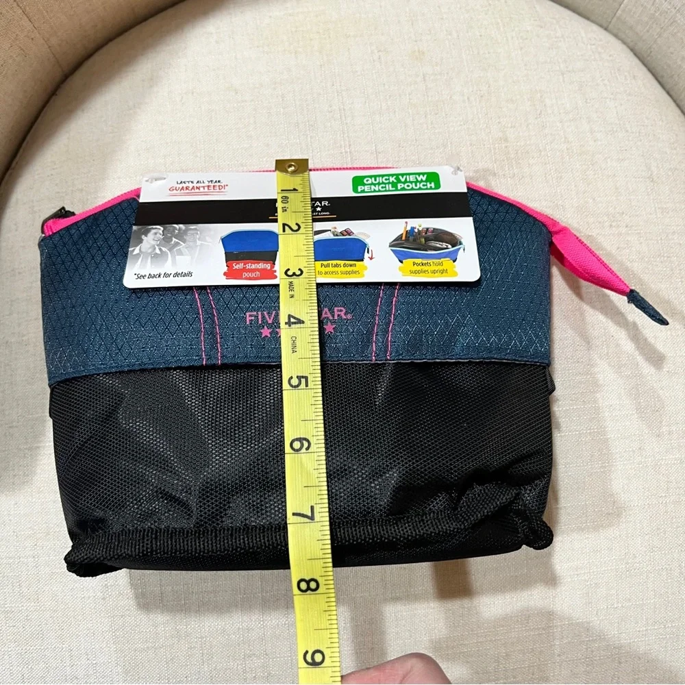 Five Star Quick View Pink and Blue Pencil Pouch NWT